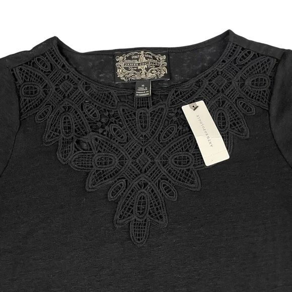 NWT Anthropologie James Coviello Lace Linen Top Black - Picture 6 of 11
